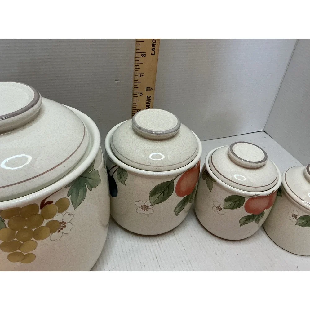 Mikasa Vintage Canister Set Fruit Panorama Country Classics 4pc Stoneware Cream